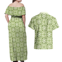 Omaomao Palaka Quilt Hawaii Couples Matching Off Shoulder Maxi Dress and Hawaiian Shirt Hawaiian Tropical Monstera Sea Turtle LT14 - Polynesian Pride
