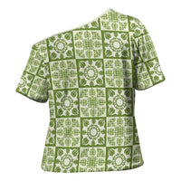 Omaomao Palaka Quilt Hawaii Cross Shoulder Shirt Hawaiian Tropical Monstera Sea Turtle