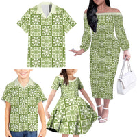 Omaomao Palaka Quilt Hawaii Family Matching Off The Shoulder Long Sleeve Dress and Hawaiian Shirt Hawaiian Tropical Monstera Sea Turtle LT14 - Polynesian Pride