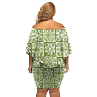 Omaomao Palaka Quilt Hawaii Family Matching Off Shoulder Short Dress and Hawaiian Shirt Hawaiian Tropical Monstera Sea Turtle LT14 - Polynesian Pride