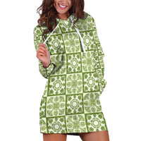 Omaomao Palaka Quilt Hawaii Hoodie Dress Hawaiian Tropical Monstera Sea Turtle LT14 Green - Polynesian Pride