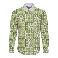 Omaomao Palaka Quilt Hawaii Long Sleeve Button Shirt Hawaiian Tropical Monstera Sea Turtle