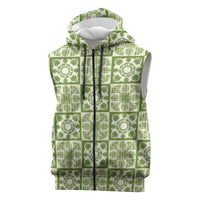 Omaomao Palaka Quilt Hawaii Sleeveless Zip Hoodie Hawaiian Tropical Monstera Sea Turtle LT14 Green - Polynesian Pride