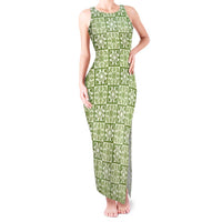 Omaomao Palaka Quilt Hawaii Tank Maxi Dress Hawaiian Tropical Monstera Sea Turtle LT14 Women Green - Polynesian Pride