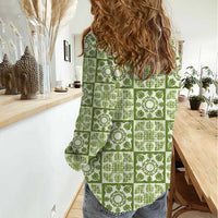 Omaomao Palaka Quilt Hawaii Women Casual Shirt Hawaiian Tropical Monstera Sea Turtle LT14 - Polynesian Pride