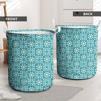 Cyan Palaka Quilt Hawaii Laundry Basket Hawaiian Tropical Monstera Sea Turtle