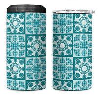 Cyan Palaka Quilt Hawaii 4 in 1 Can Cooler Tumbler Hawaiian Tropical Monstera Sea Turtle LT14 One Size: 16 oz Cyan - Polynesian Pride