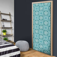 Cyan Palaka Quilt Hawaii Door Cover Hawaiian Tropical Monstera Sea Turtle