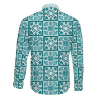 Cyan Palaka Quilt Hawaii Family Matching Off Shoulder Maxi Dress and Hawaiian Shirt Hawaiian Tropical Monstera Sea Turtle LT14 - Polynesian Pride