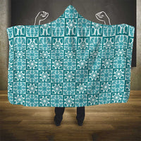 Cyan Palaka Quilt Hawaii Hooded Blanket Hawaiian Tropical Monstera Sea Turtle