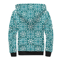 Cyan Palaka Quilt Hawaii Sherpa Hoodie Hawaiian Tropical Monstera Sea Turtle LT14 - Polynesian Pride