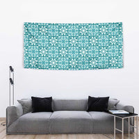 Cyan Palaka Quilt Hawaii Tapestry Hawaiian Tropical Monstera Sea Turtle