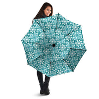 Cyan Palaka Quilt Hawaii Umbrella Hawaiian Tropical Monstera Sea Turtle