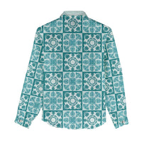 Cyan Palaka Quilt Hawaii Women Casual Shirt Hawaiian Tropical Monstera Sea Turtle LT14 - Polynesian Pride