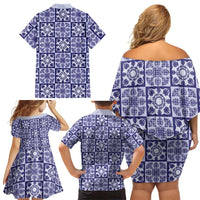 Polu Palaka Quilt Hawaii Family Matching Off Shoulder Short Dress and Hawaiian Shirt Hawaiian Tropical Monstera Sea Turtle LT14 - Polynesian Pride