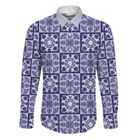 Polu Palaka Quilt Hawaii Family Matching Short Sleeve Bodycon Dress and Hawaiian Shirt Hawaiian Tropical Monstera Sea Turtle LT14 Dad's Shirt - Long Sleeve Blue - Polynesian Pride