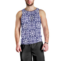 Polu Palaka Quilt Hawaii Men Tank Top Hawaiian Tropical Monstera Sea Turtle