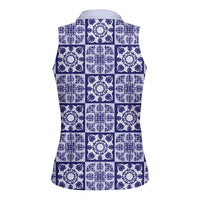 Polu Palaka Quilt Hawaii Women Sleeveless Polo Shirt Hawaiian Tropical Monstera Sea Turtle LT14 - Polynesian Pride