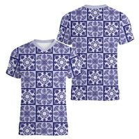 Polu Palaka Quilt Hawaii Women V-Neck T-Shirt Hawaiian Tropical Monstera Sea Turtle LT14 - Polynesian Pride