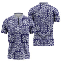 Polu Palaka Quilt Hawaii Zipper Polo Shirt Hawaiian Tropical Monstera Sea Turtle LT14 - Polynesian Pride