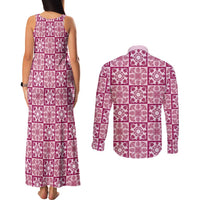 Akala Palaka Quilt Hawaii Couples Matching Tank Maxi Dress and Long Sleeve Button Shirt Hawaiian Tropical Monstera Sea Turtle LT14 - Polynesian Pride