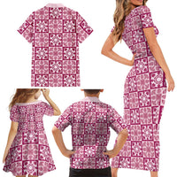 Akala Palaka Quilt Hawaii Family Matching Short Sleeve Bodycon Dress and Hawaiian Shirt Hawaiian Tropical Monstera Sea Turtle LT14 - Polynesian Pride