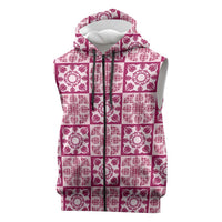 Akala Palaka Quilt Hawaii Sleeveless Zip Hoodie Hawaiian Tropical Monstera Sea Turtle