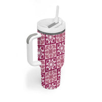 Akala Palaka Quilt Hawaii Tumbler With Handle Hawaiian Tropical Monstera Sea Turtle