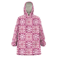Akala Palaka Quilt Hawaii Wearable Blanket Hoodie Hawaiian Tropical Monstera Sea Turtle LT14 One Size Pink - Polynesian Pride