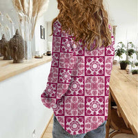 Akala Palaka Quilt Hawaii Women Casual Shirt Hawaiian Tropical Monstera Sea Turtle LT14 - Polynesian Pride