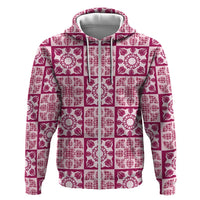 Akala Palaka Quilt Hawaii Zip Hoodie Hawaiian Tropical Monstera Sea Turtle
