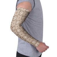Beige Palaka Quilt Hawaii Arm Sleeves Hawaiian Tropical Monstera Sea Turtle