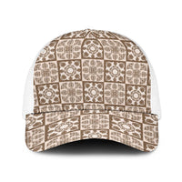Beige Palaka Quilt Hawaii Baseball Net Cap Hawaiian Tropical Monstera Sea Turtle