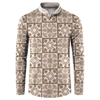 Beige Palaka Quilt Hawaii Button Sweatshirt Hawaiian Tropical Monstera Sea Turtle LT14 Beige - Polynesian Pride