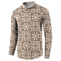 Beige Palaka Quilt Hawaii Button Sweatshirt Hawaiian Tropical Monstera Sea Turtle LT14 - Polynesian Pride