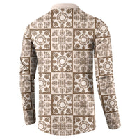 Beige Palaka Quilt Hawaii Button Sweatshirt Hawaiian Tropical Monstera Sea Turtle LT14 - Polynesian Pride