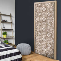 Beige Palaka Quilt Hawaii Door Cover Hawaiian Tropical Monstera Sea Turtle