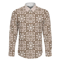 Beige Palaka Quilt Hawaii Family Matching Short Sleeve Bodycon Dress and Hawaiian Shirt Hawaiian Tropical Monstera Sea Turtle LT14 Dad's Shirt - Long Sleeve Beige - Polynesian Pride