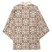 Beige Palaka Quilt Hawaii Kimono Hawaiian Tropical Monstera Sea Turtle