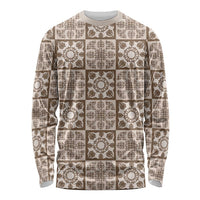 Beige Palaka Quilt Hawaii Long Sleeve Shirt Hawaiian Tropical Monstera Sea Turtle LT14 Unisex Beige - Polynesian Pride