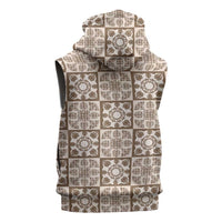 Beige Palaka Quilt Hawaii Sleeveless Hoodie Hawaiian Tropical Monstera Sea Turtle