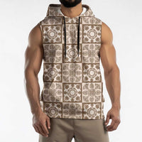 Beige Palaka Quilt Hawaii Sleeveless Hoodie Hawaiian Tropical Monstera Sea Turtle