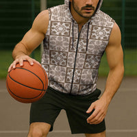 Beige Palaka Quilt Hawaii Sleeveless Zip Hoodie Hawaiian Tropical Monstera Sea Turtle LT14 - Polynesian Pride