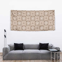 Beige Palaka Quilt Hawaii Tapestry Hawaiian Tropical Monstera Sea Turtle
