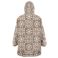 Beige Palaka Quilt Hawaii Wearable Blanket Hoodie Hawaiian Tropical Monstera Sea Turtle LT14 - Polynesian Pride