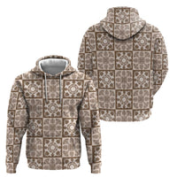 Beige Palaka Quilt Hawaii Zip Hoodie Hawaiian Tropical Monstera Sea Turtle