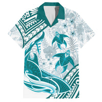 Cyan Polynesia Family Matching Long Sleeve Bodycon Dress and Hawaiian Shirt Polynesian Turtle Shark Tattoo Tropical Vintage LT14 Dad's Shirt - Short Sleeve Cyan - Polynesian Pride