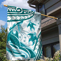 Cyan Polynesia Garden Flag Polynesian Turtle Shark Tattoo Tropical Vintage