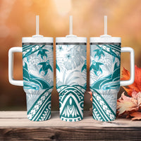 Cyan Polynesia Tumbler With Handle Polynesian Turtle Shark Tattoo Tropical Vintage