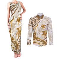 Gold Polynesia Couples Matching Tank Maxi Dress and Long Sleeve Button Shirt Polynesian Turtle Shark Tattoo Tropical Vintage LT14 Gold - Polynesian Pride